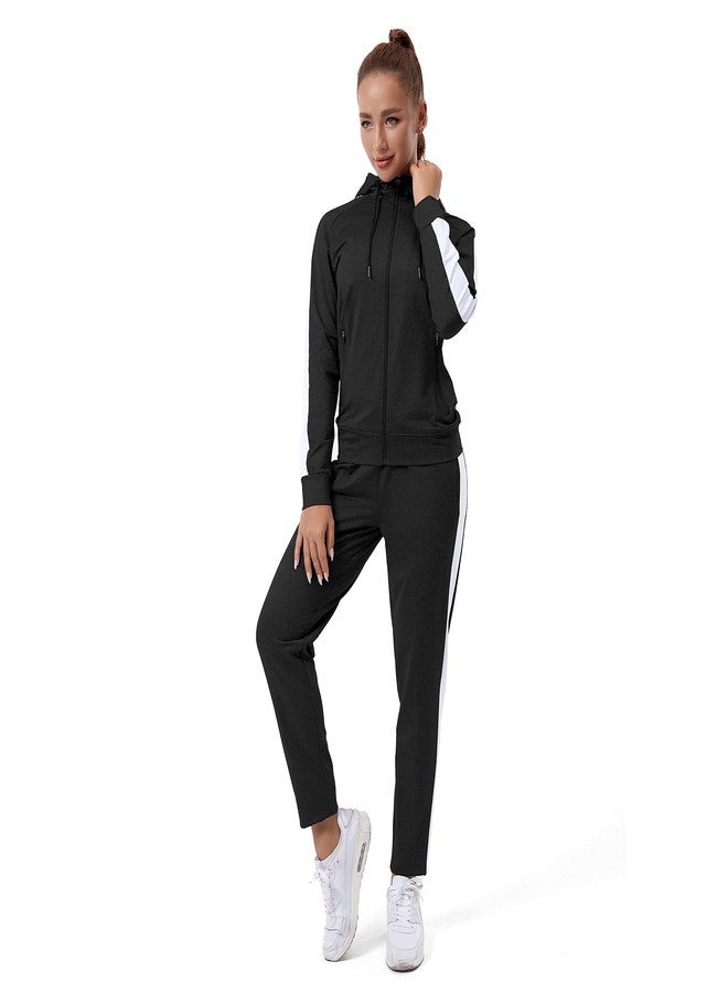 TEZO Womens Full Zip-Up Hoodie Tracksuit Set Long Sleeve Casual Jogging Suits Workout Gym 2 Piece Outfits with Pockets(BKWT M) - Image 1